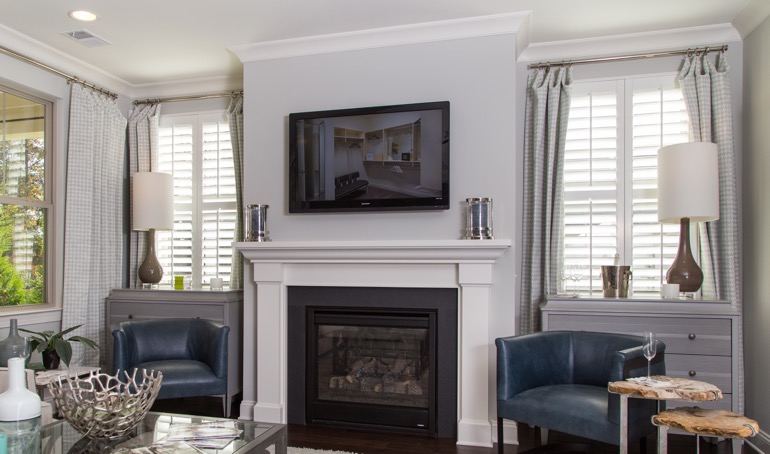 San Diego mantle with white shutters.